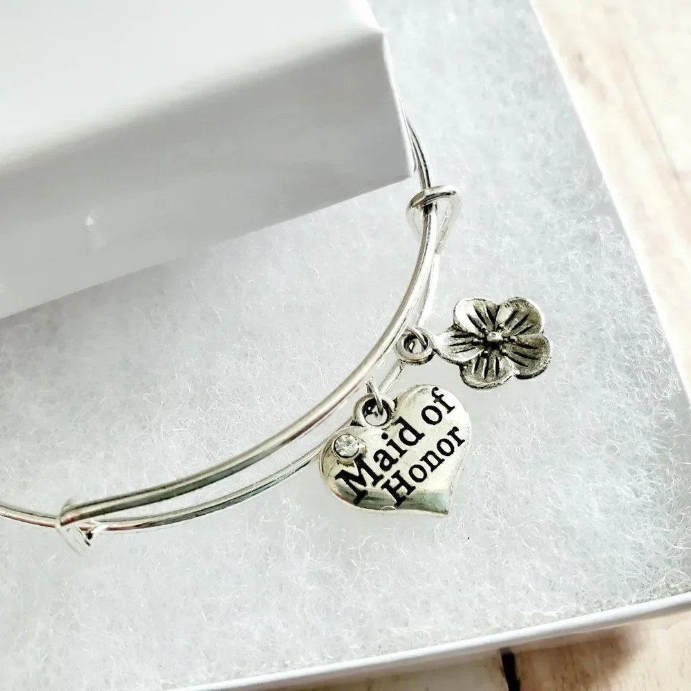 Maid of Honor Charm Bracelet, Wedding Jewelry